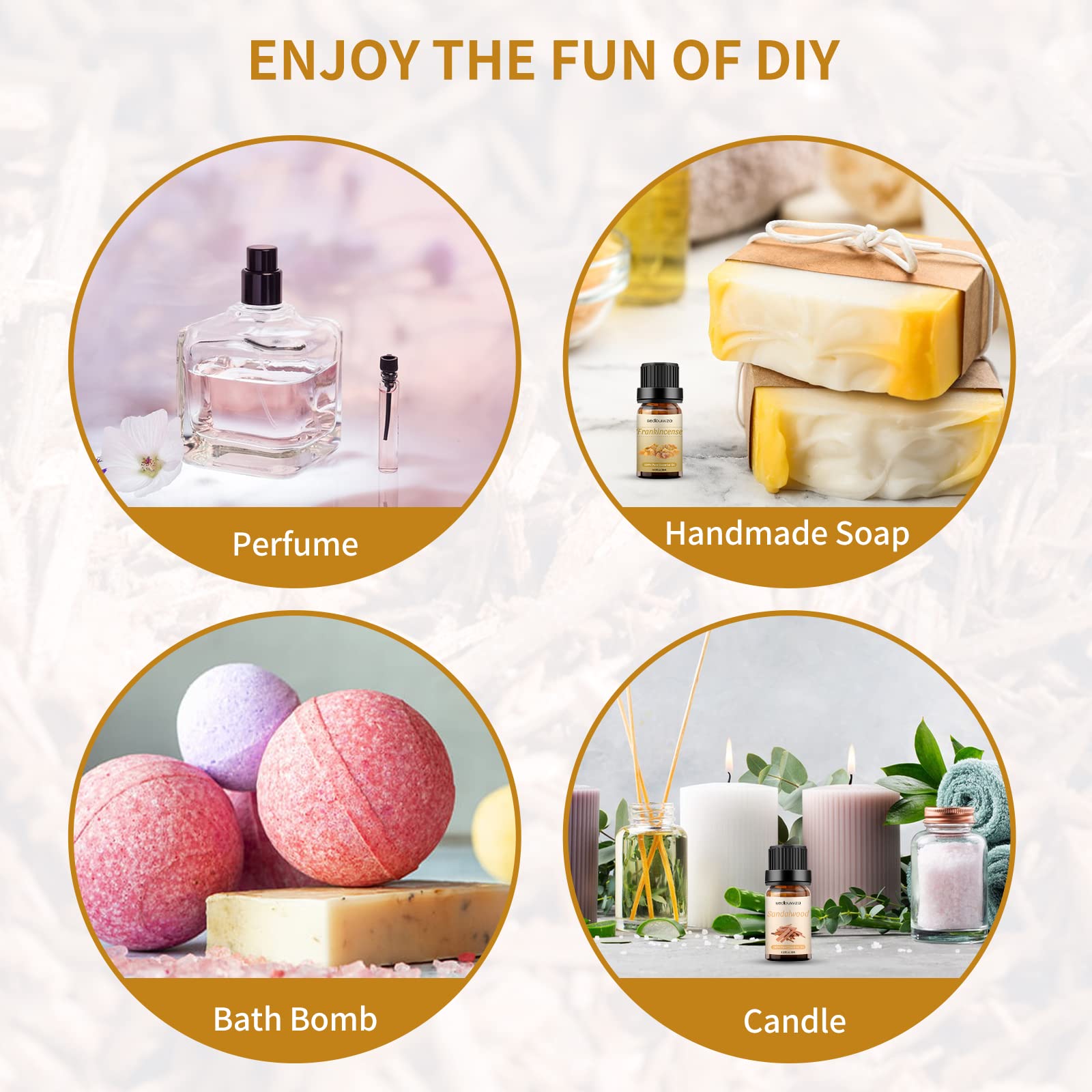 Sedbuwza sandalwood oil bottle with calming fragrance for home use