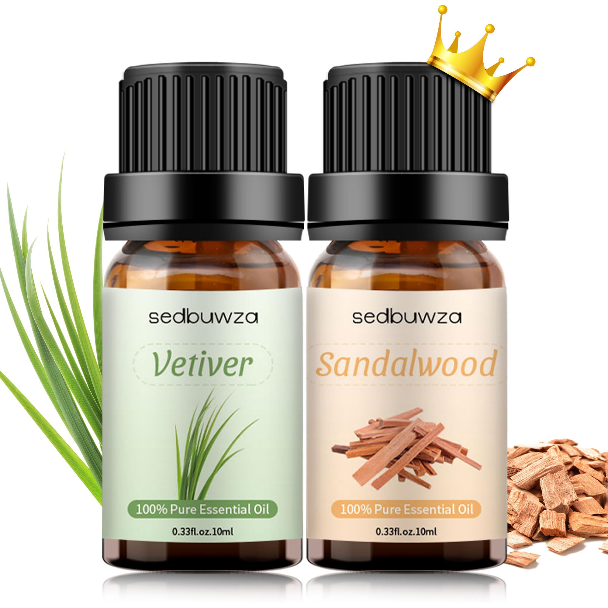 Sedbuwza sandalwood vetiver set in amber bottles protects oils from light