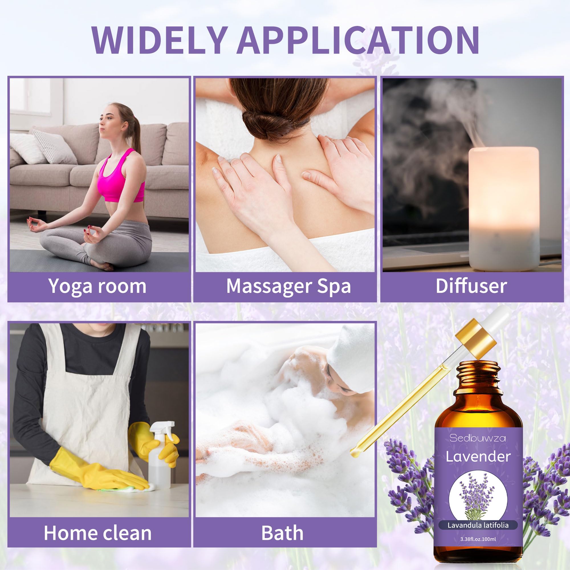 Sedbuwza steam-distilled lavender flowers signify purity and natural fragrance.