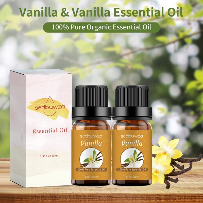 Sedbuwza vanilla essential oil in amber bottle ready for diffuser or massage