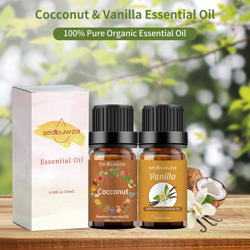 Sedbuwza vanilla oil bottle closeup showing creamy vanilla aroma ideal for diffusion.