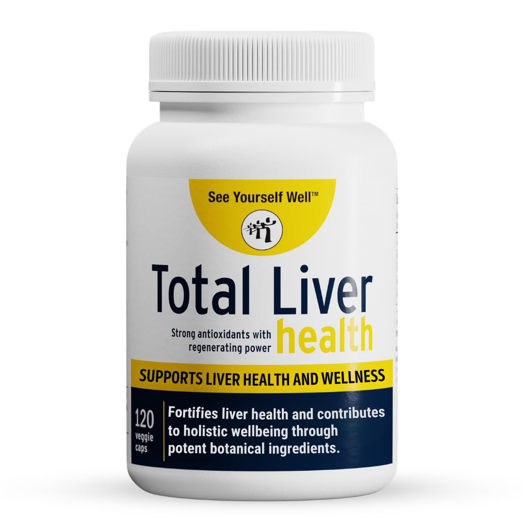 See Yourself Well total liver health bottle front shows vegan capsules for daily support.