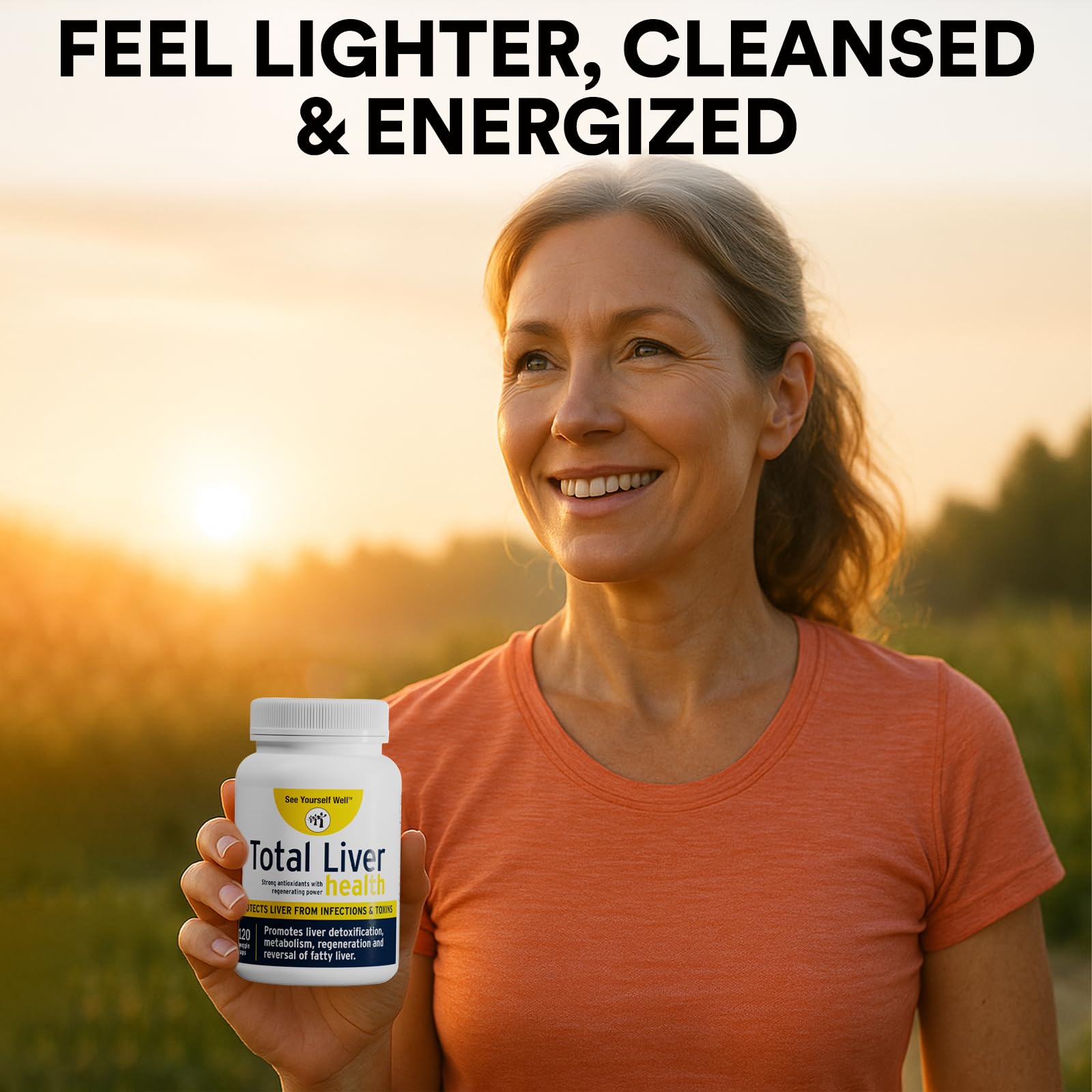 See Yourself Well total liver health bottle label closeup highlights pure, vegan ingredients.