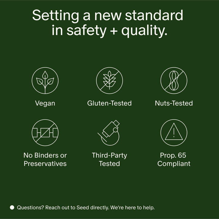 Seed 14 Day Gut Reset shelf-stable icon communicates no refrigeration, ideal for travel.