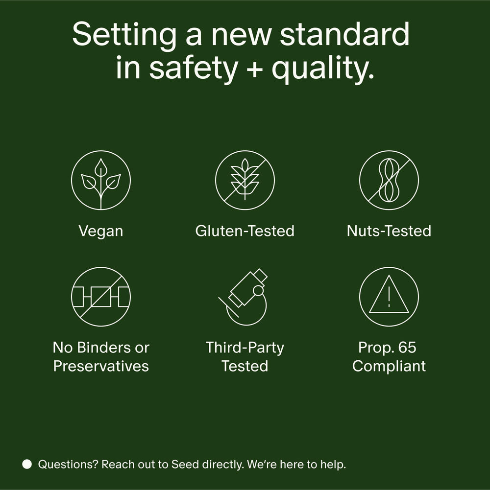 Seed 14 Day Gut Reset shelf-stable icon communicates no refrigeration, ideal for travel.