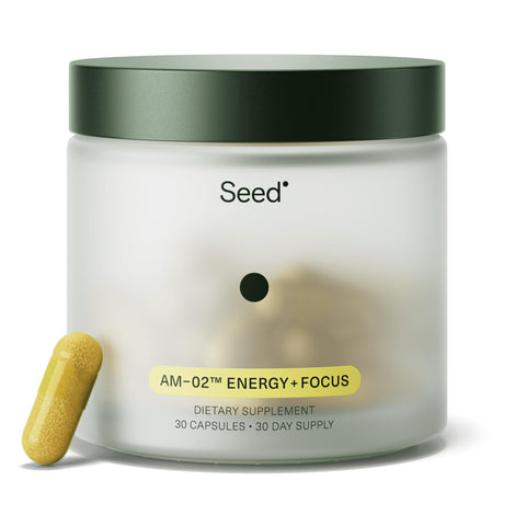 Seed AM-02 energy focus bottle illustrating day-long mental sharpness