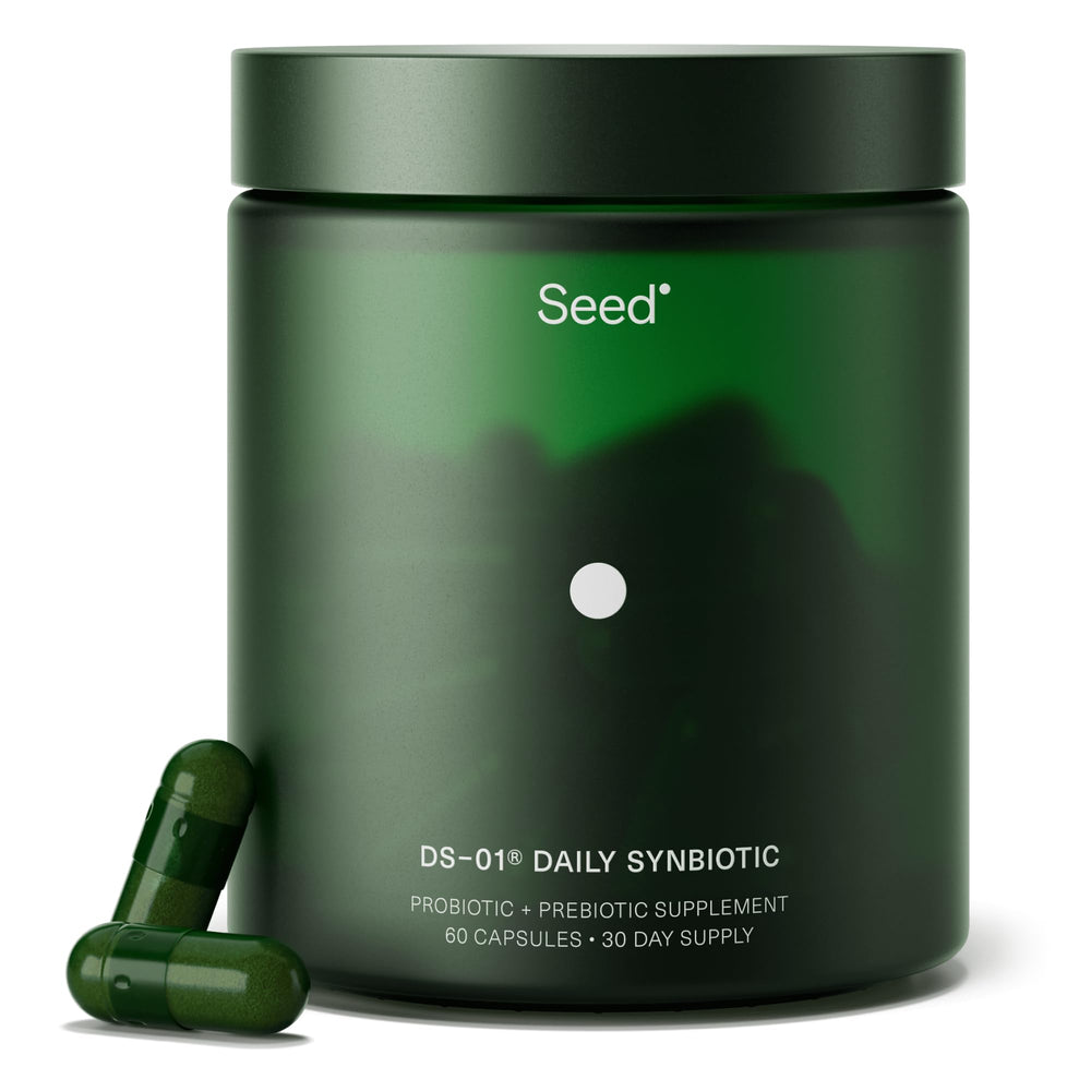 Seed DS-01 daily synbiotic bottle front for convenient digestive support