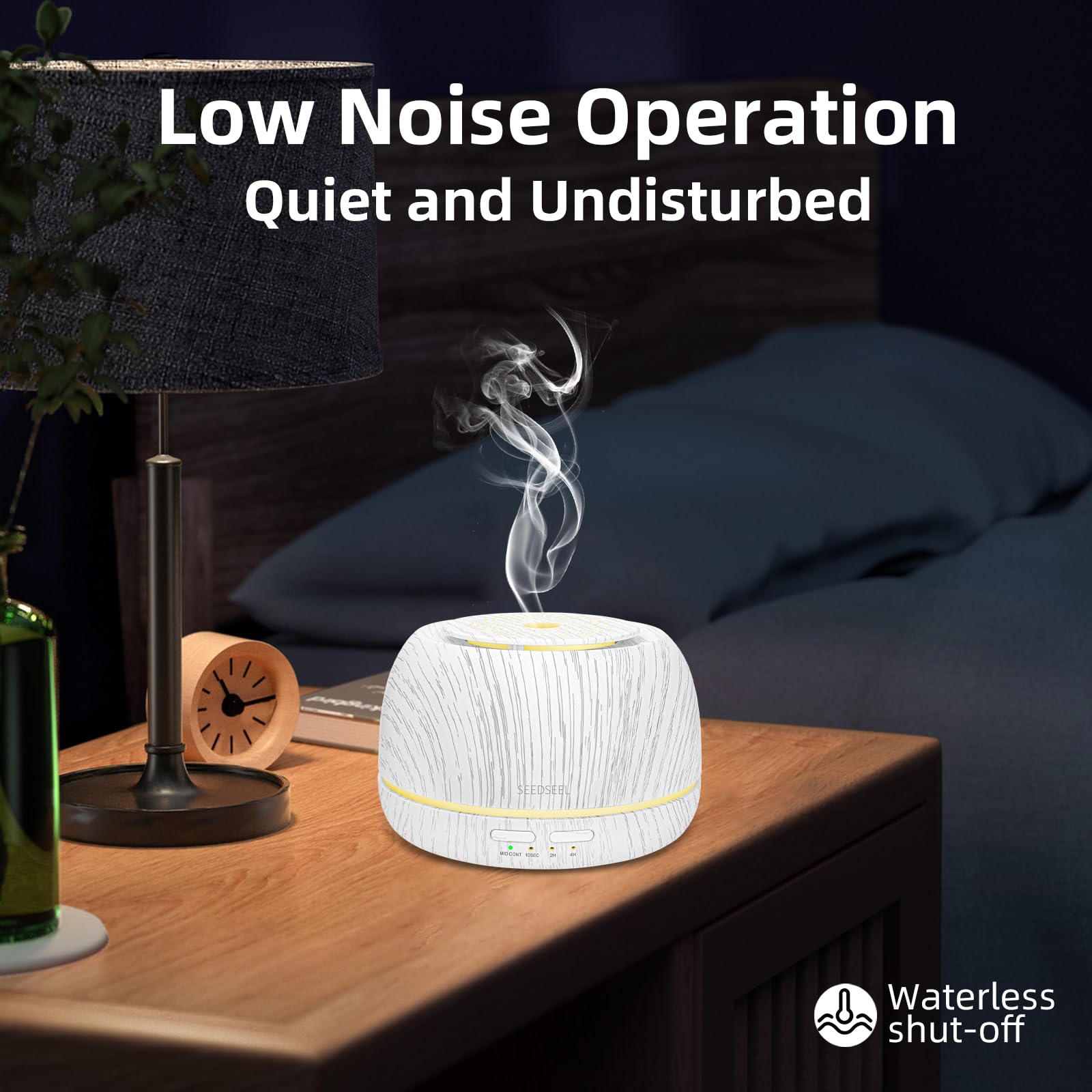 SEEDSEEL diffuser in a bedroom creating a calming ambiance