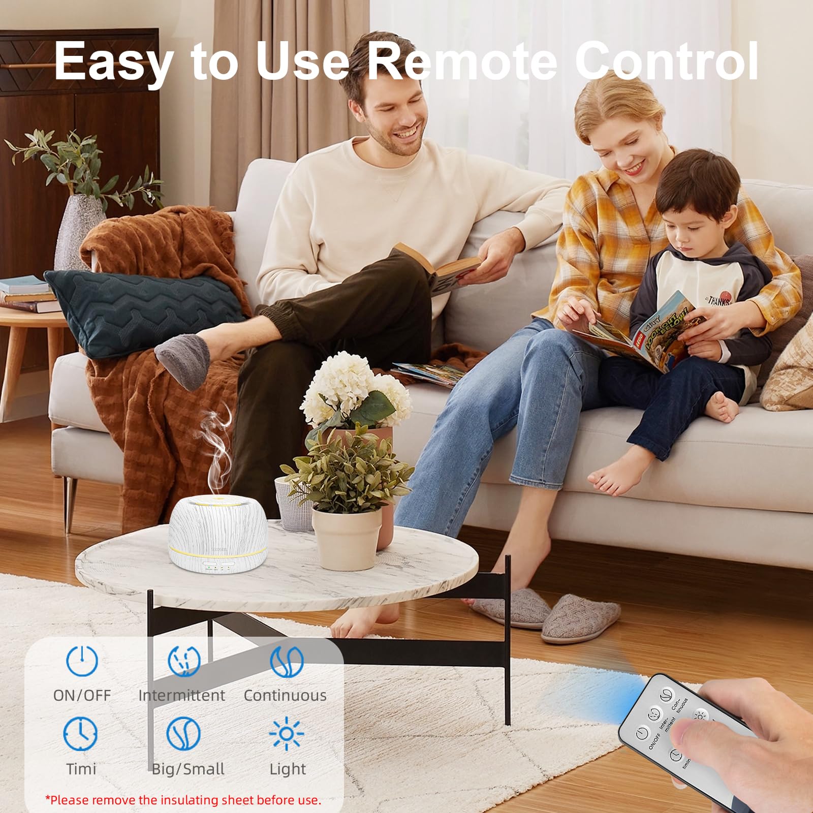  SEEDSEEL diffuser shown with remote control for easy adjustments