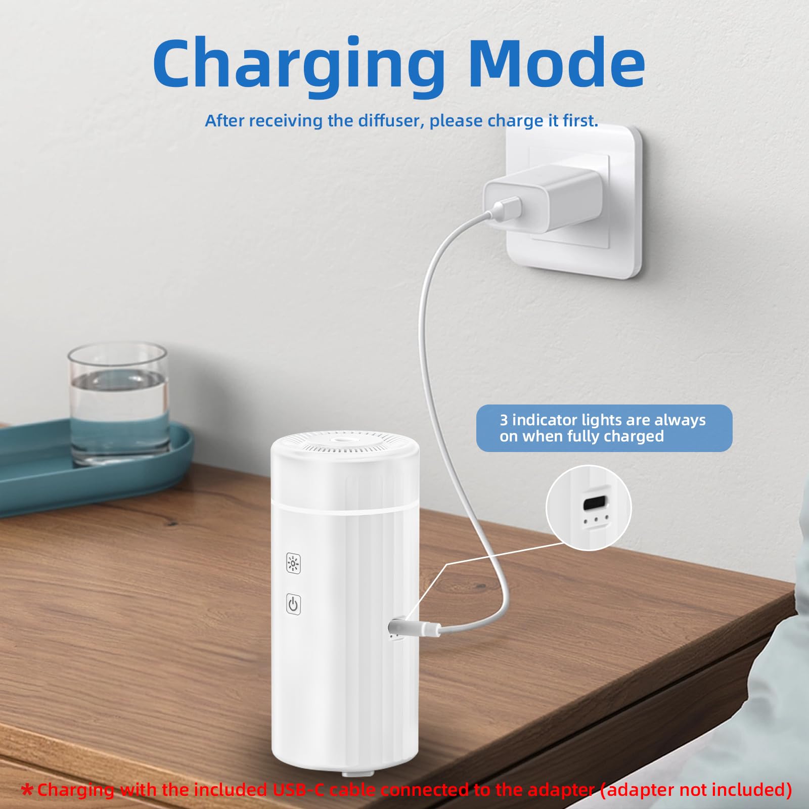 SEEDSEEL rechargeable battery diffuser charging via USB-C for convenient power.