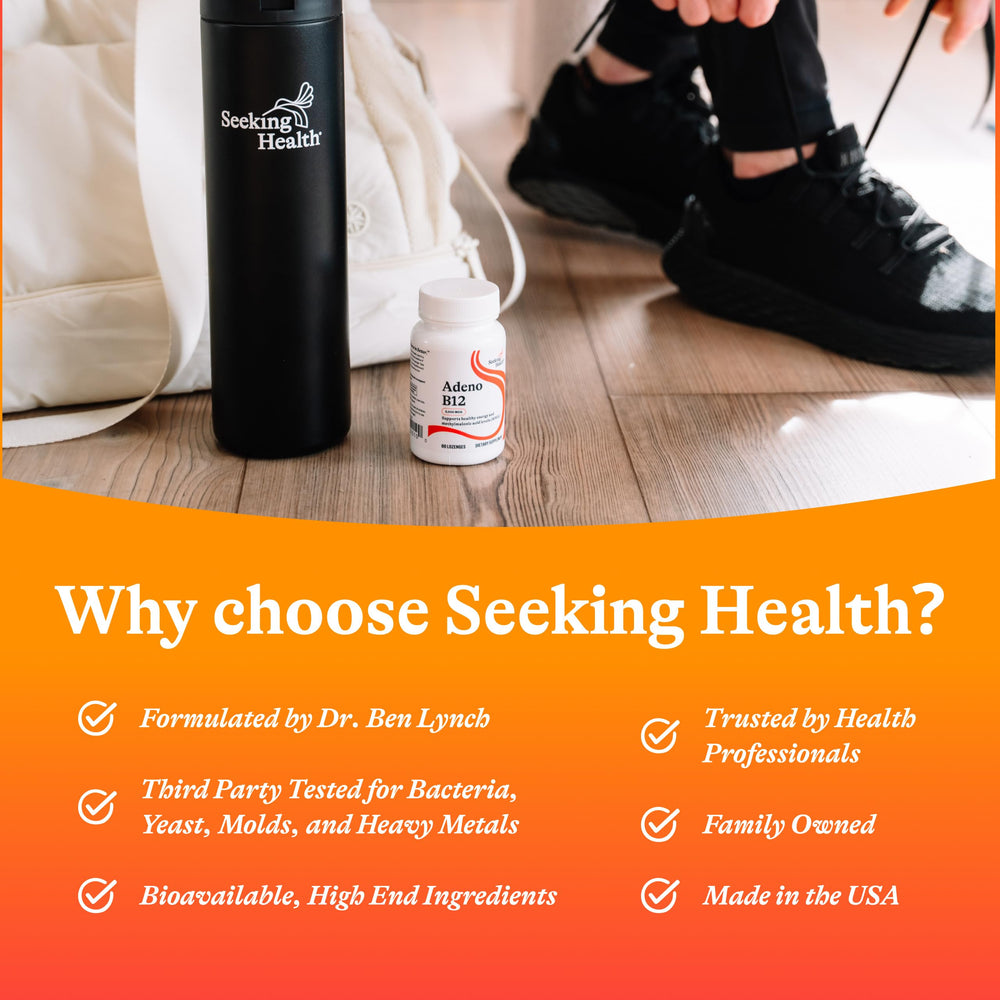 Seeking Health Adenosylcobalamin bottle open scene shows convenient daily use