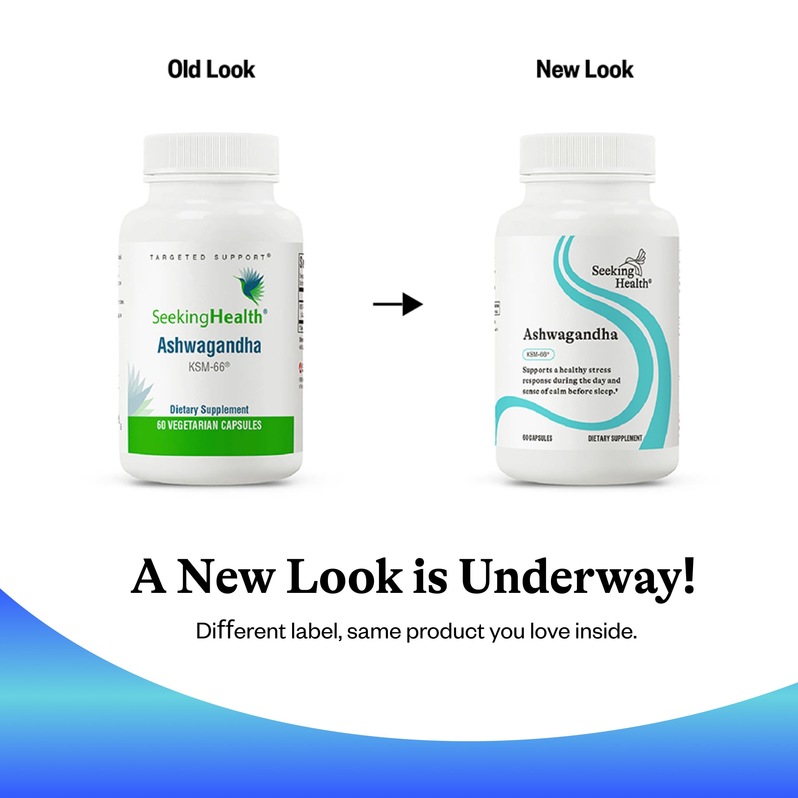 Seeking Health Ashwagandha ingredients background hints at adaptogenic root extract.