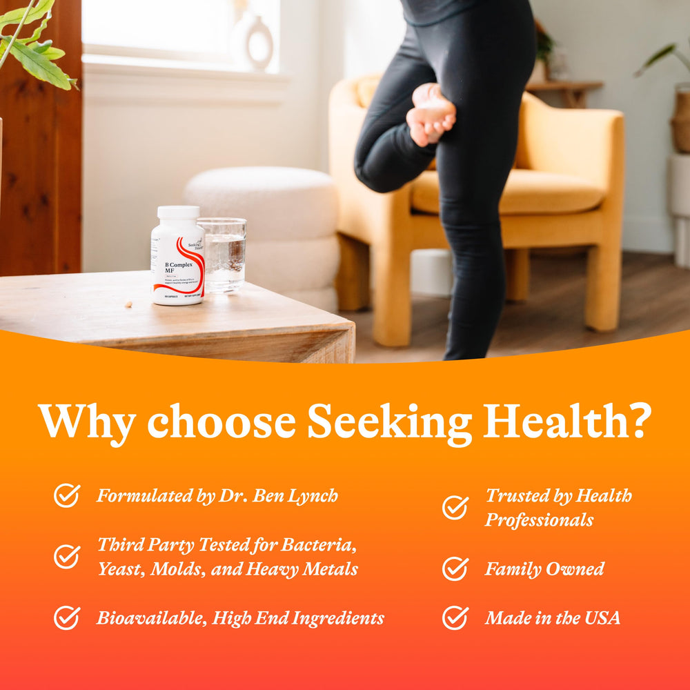 Seeking Health B Complex MF blister pack demonstrates convenient daily capsules.