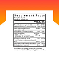 Seeking Health B Complex Plus label close-up showing essential vitamins.
