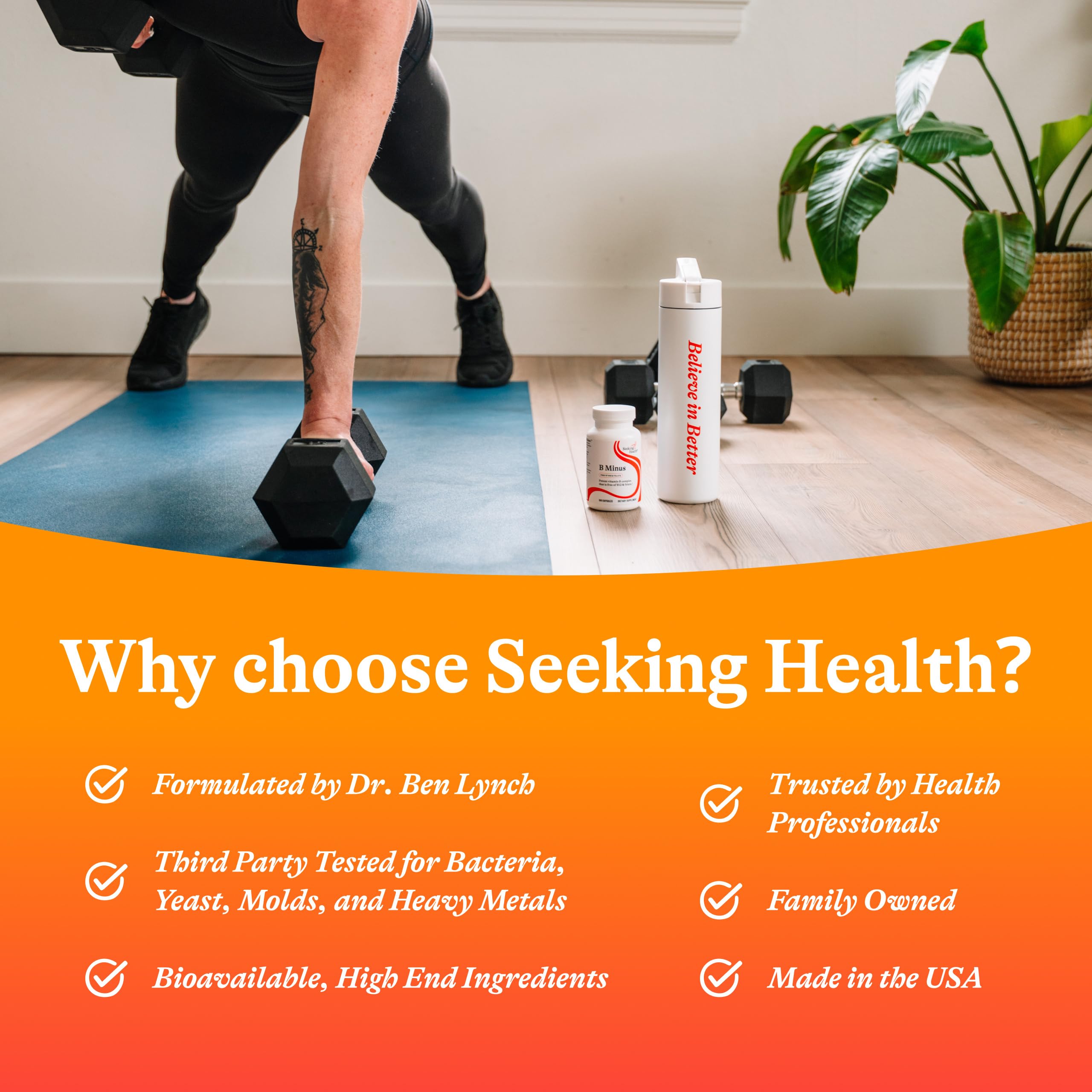 Seeking Health B-Minus packaging quality emphasis.