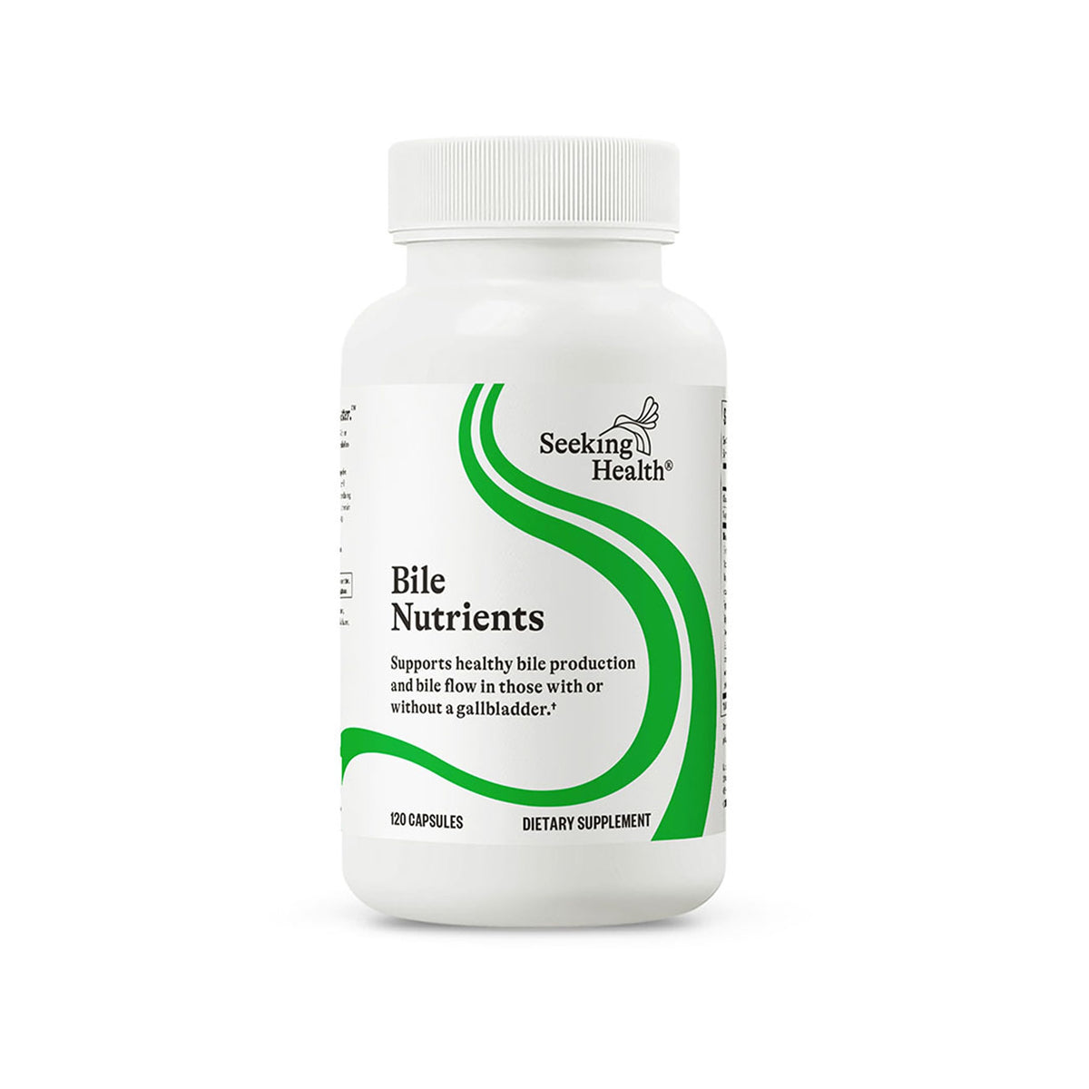 Seeking Health Bile Nutrients bottle close-up highlights herbal blend for bile production