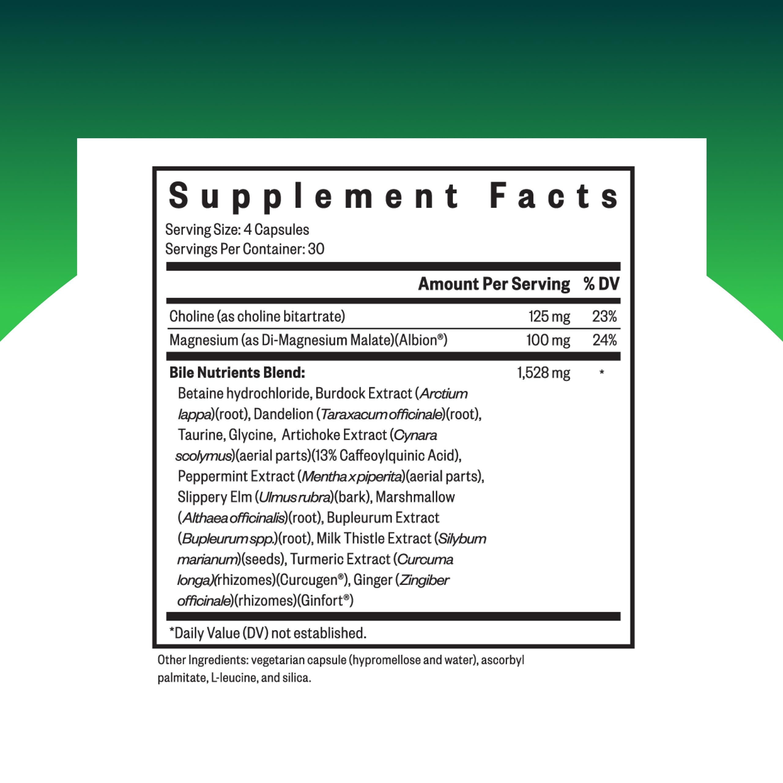 Seeking Health Bile Nutrients label close-up shows artichoke extract and ingredients