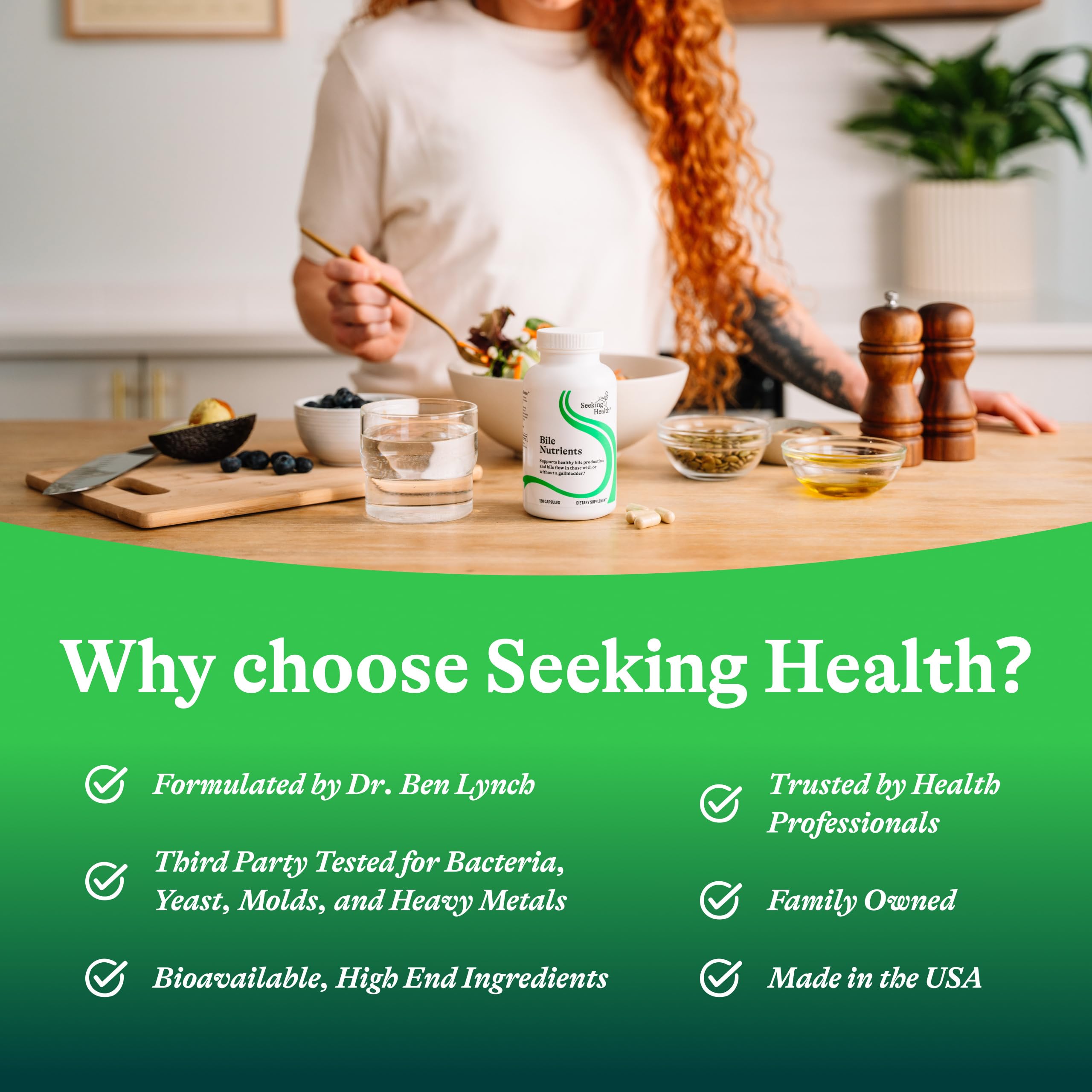 Seeking Health Bile Nutrients bottle with graphic hints at liver function support