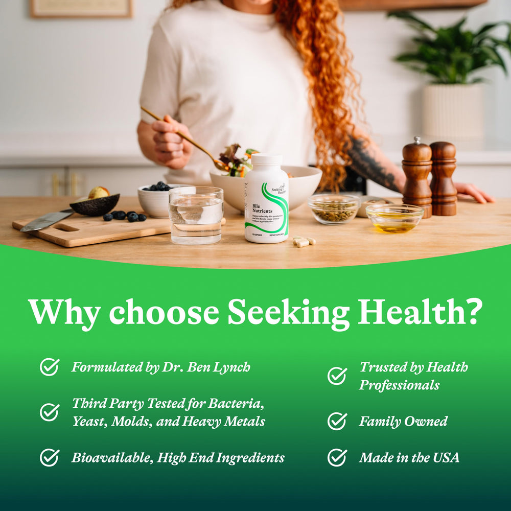 Seeking Health Bile Nutrients bottle with graphic hints at liver function support