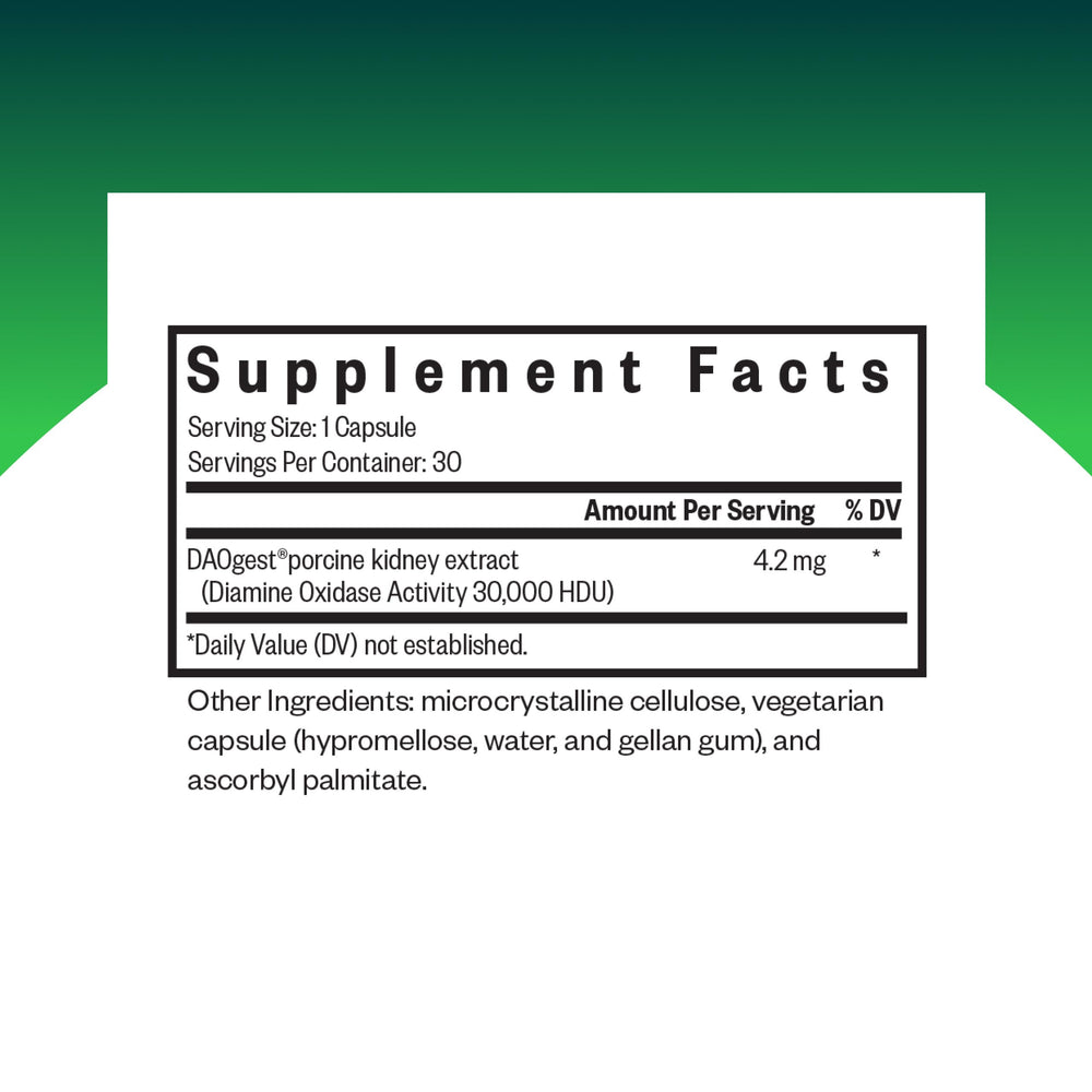 Seeking Health DAO Enzyme capsules closeup for easy pre-meal use.