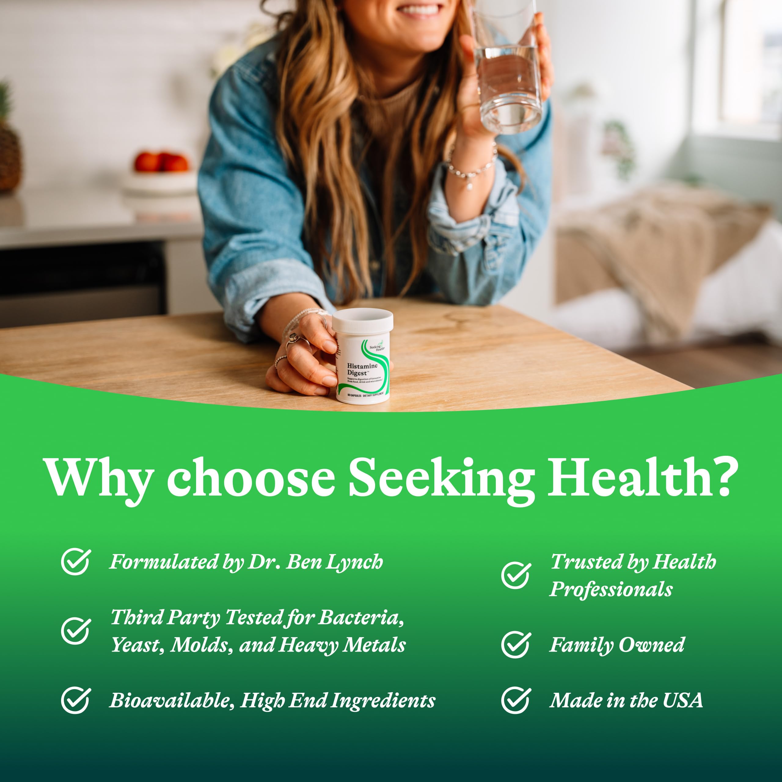 Seeking Health DAO Enzyme packaging scene, quality-focused production lineage.