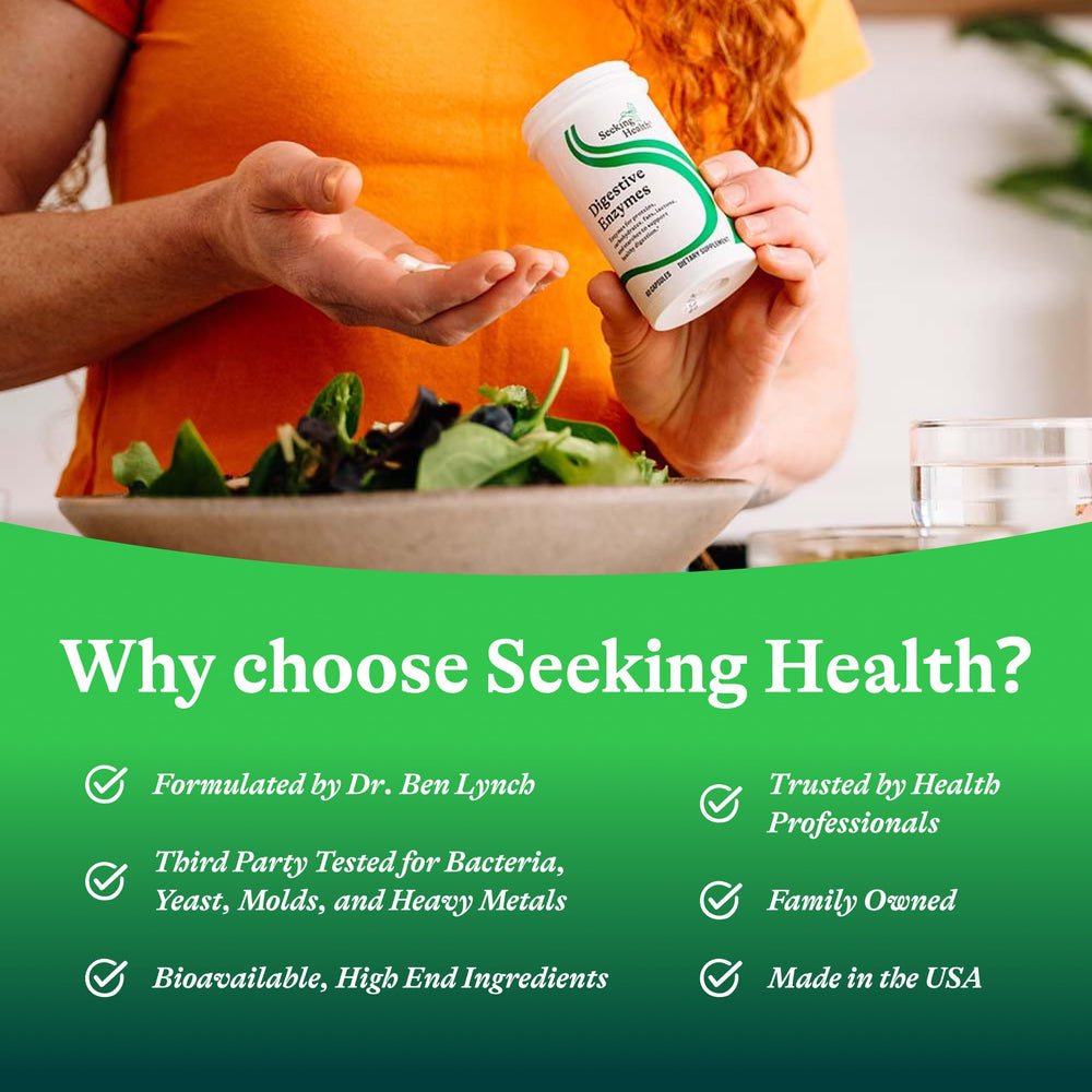 Seeking Health Digestive Enzymes allergen-free icons signaling safety