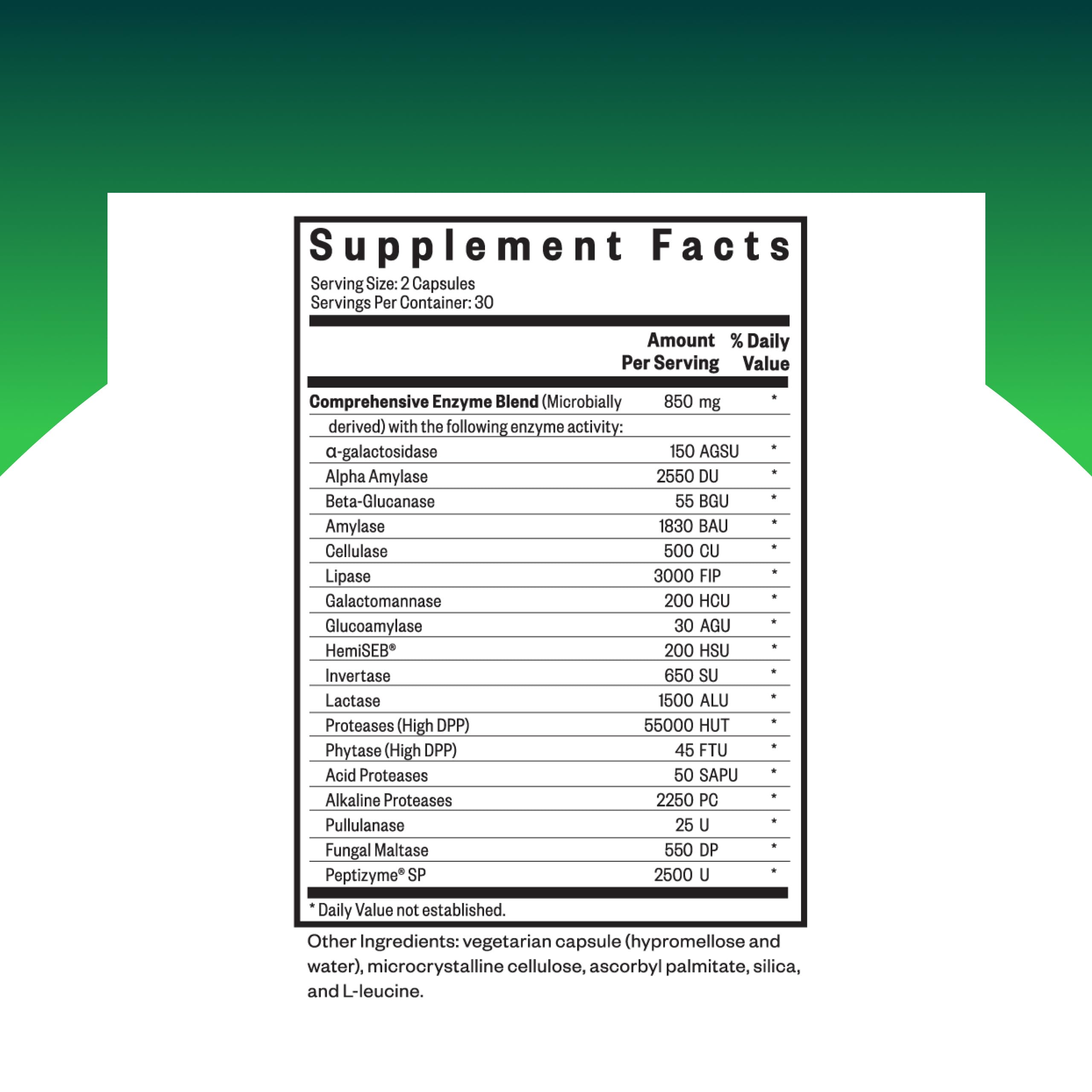 Seeking Health Digestive Enzymes bottle back showing allergen-free formulation