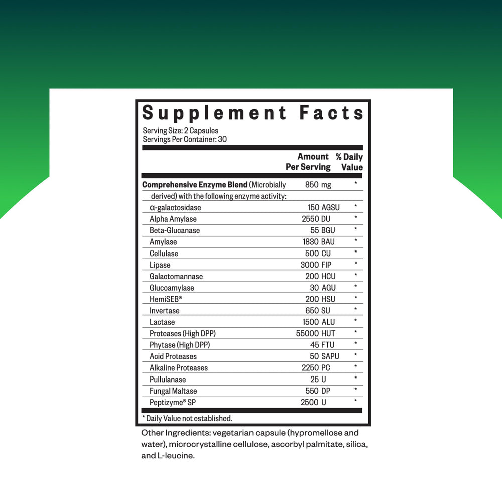 Seeking Health Digestive Enzymes bottle back showing allergen-free formulation