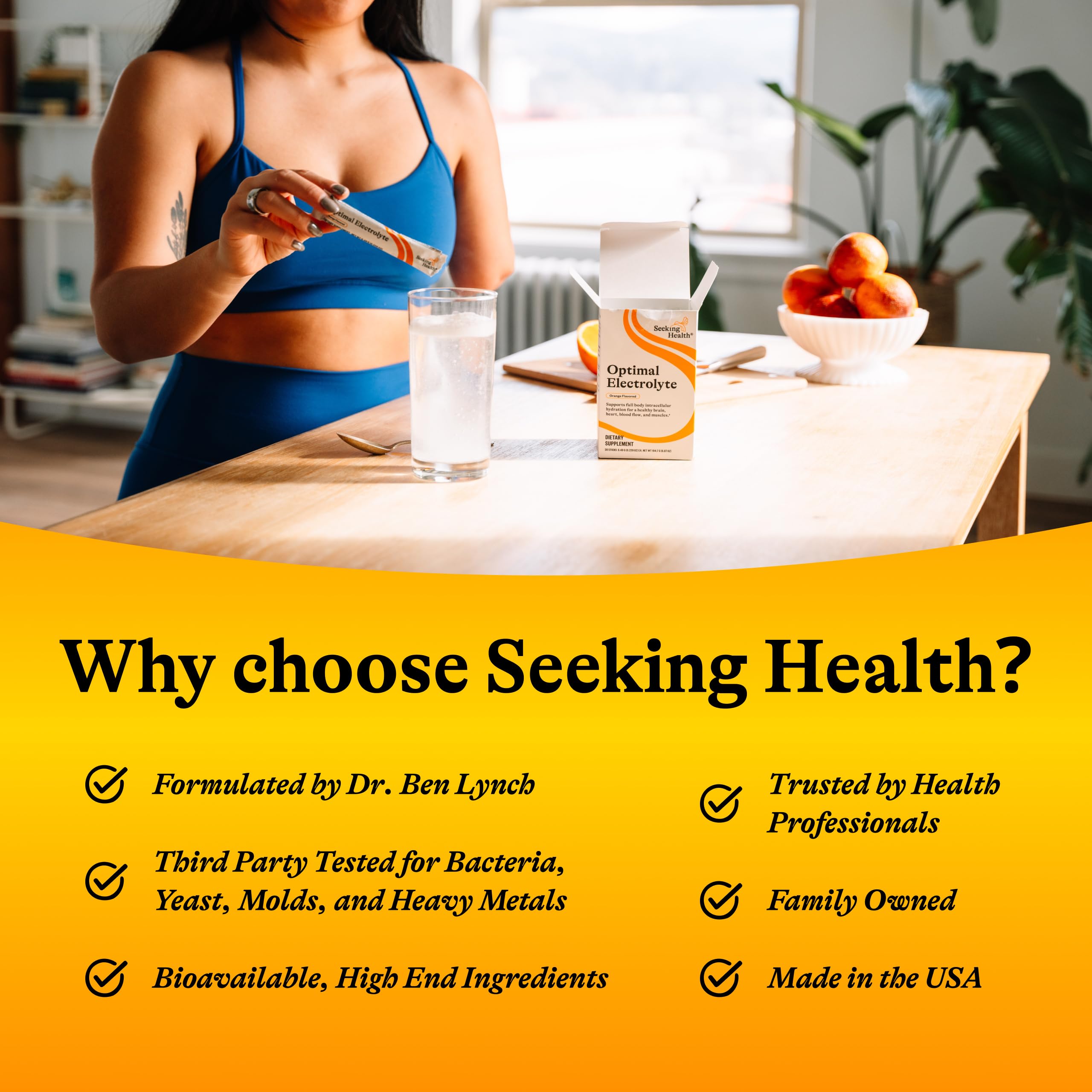 Seeking Health Electrolyte Sticks vegan-glutenfree badge communicates allergen-friendly benefits