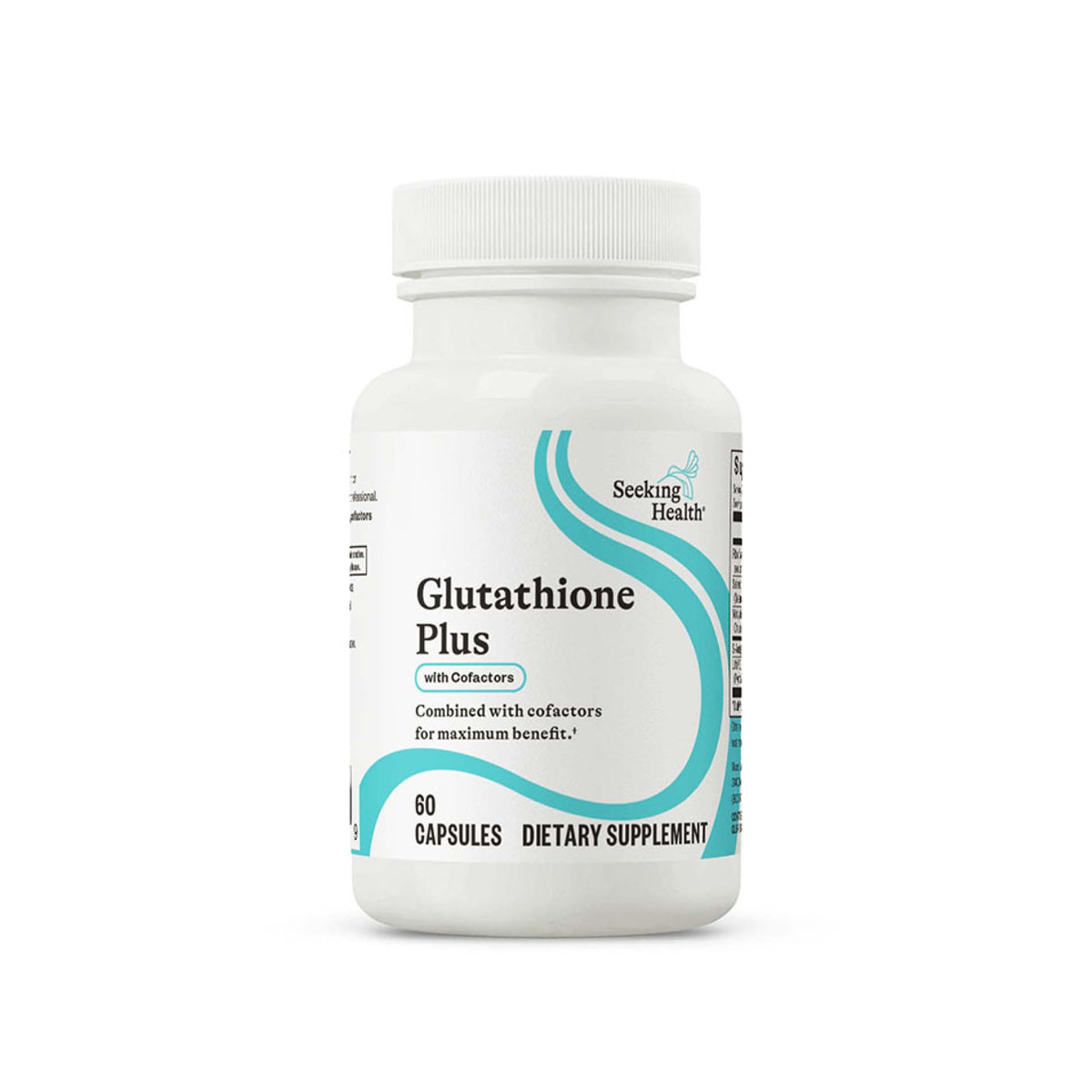 Seeking Health Glutathione Plus bottle with compact capsules for daily support.