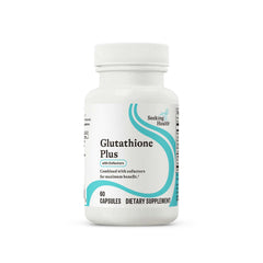Seeking Health Glutathione Plus bottle with compact capsules for daily support.