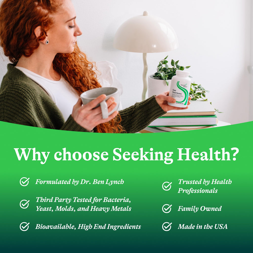 Capsules of Seeking Health Gut Nutrients ready for daily vegan use.