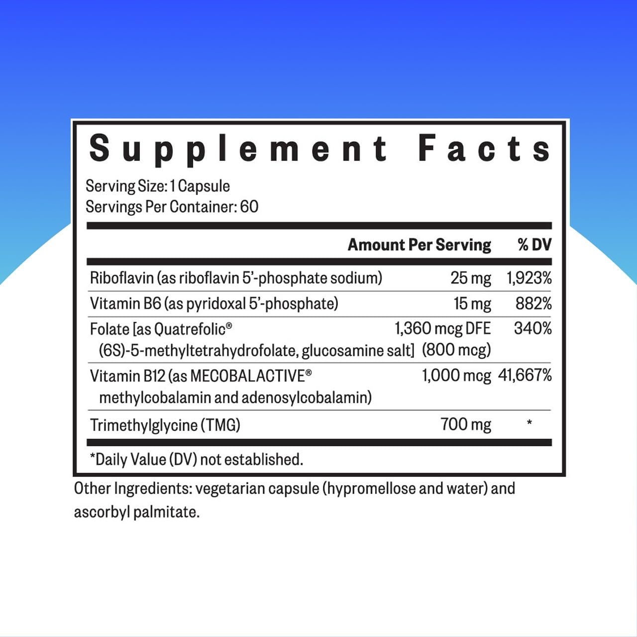 Seeking Health Homocysteine Nutrients label highlights B vitamins for metabolic balance