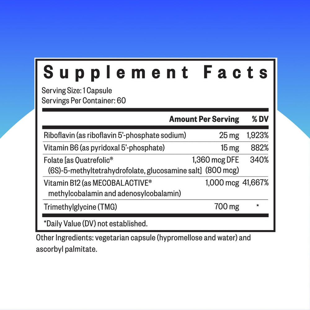 Seeking Health Homocysteine Nutrients label highlights B vitamins for metabolic balance