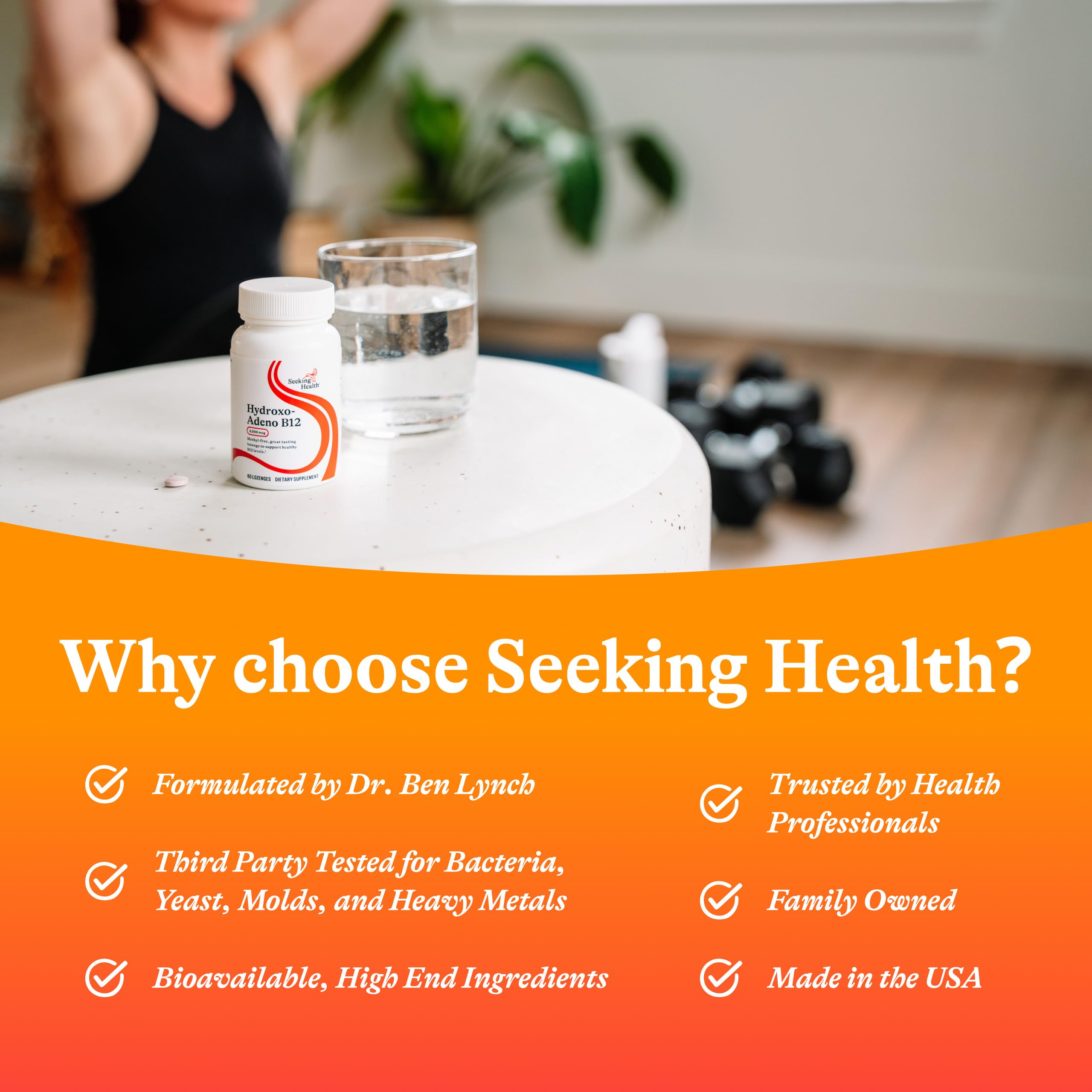 Seeking Health Hydroxo-Adeno B12 lozenges with nutrition facts for mindful use