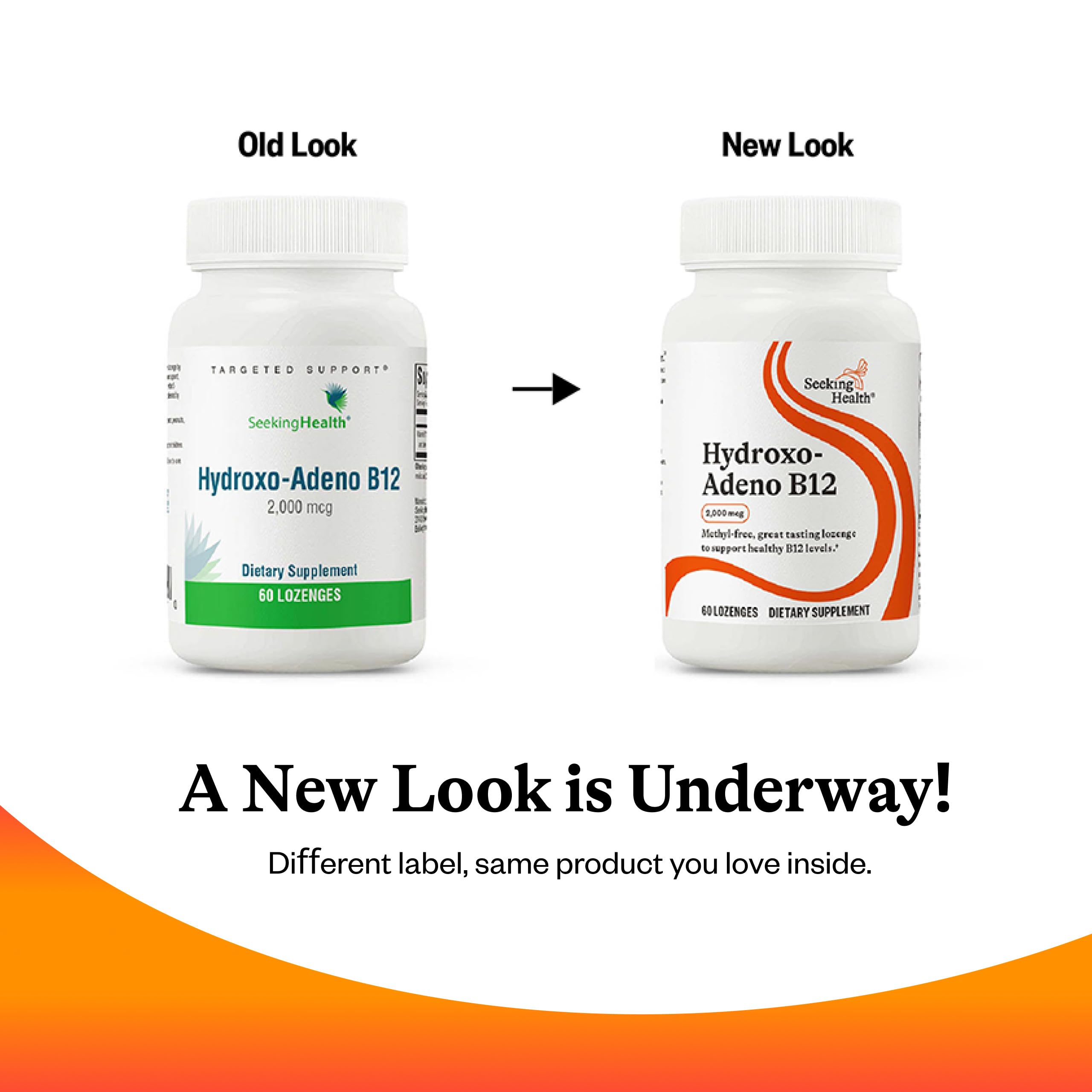 Seeking Health Hydroxo-Adeno B12 packaging features vegan symbol and allergen-free claim