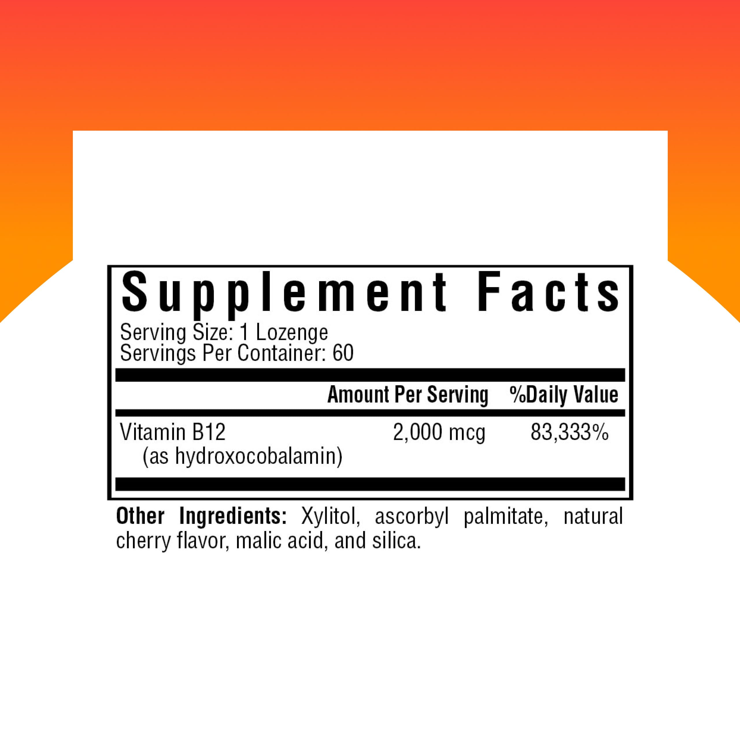 Close-up of Hydroxo B12 lozenges highlighting methylation support.