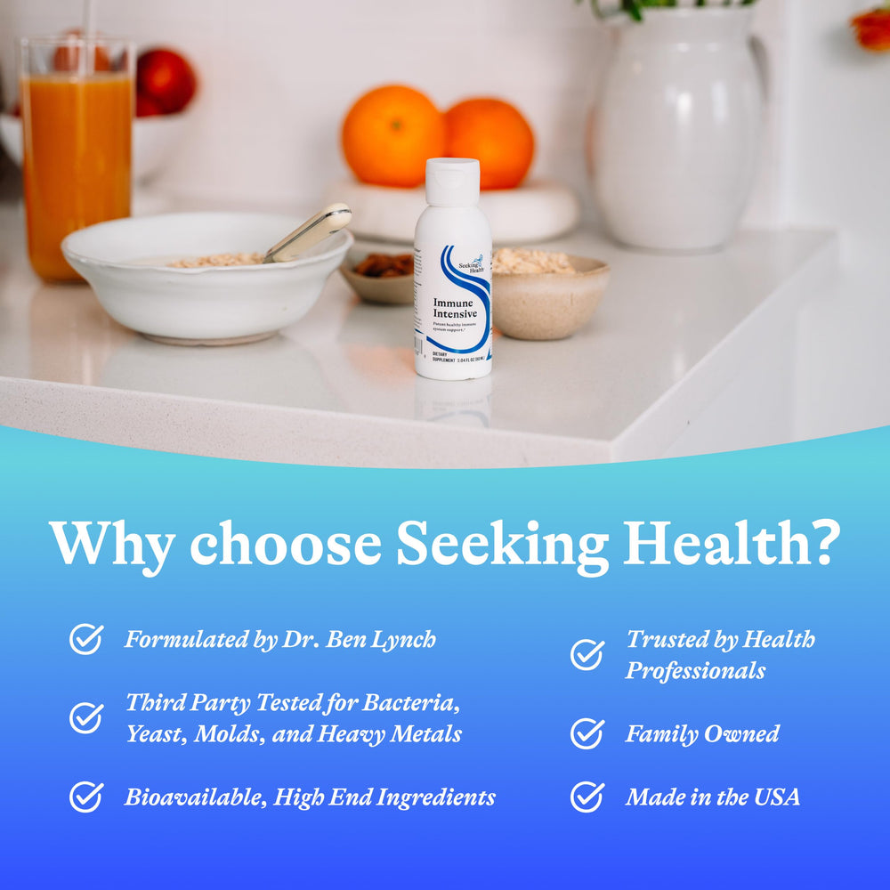 Seeking Health Immune Intensive ingredients label showing vitamins and zinc