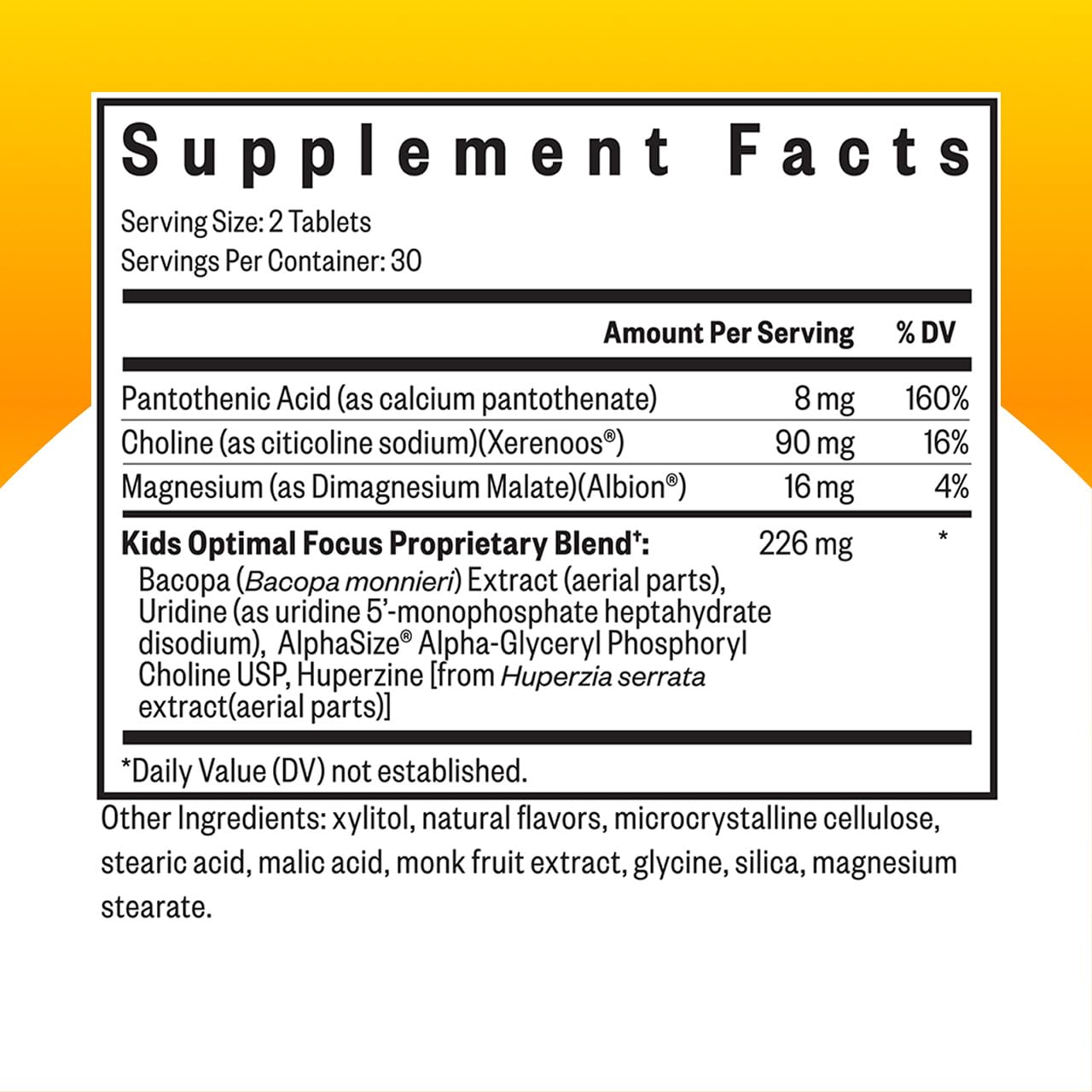 Seeking Health Kids Optimal Focus chewables on a child's desk for daily focus.