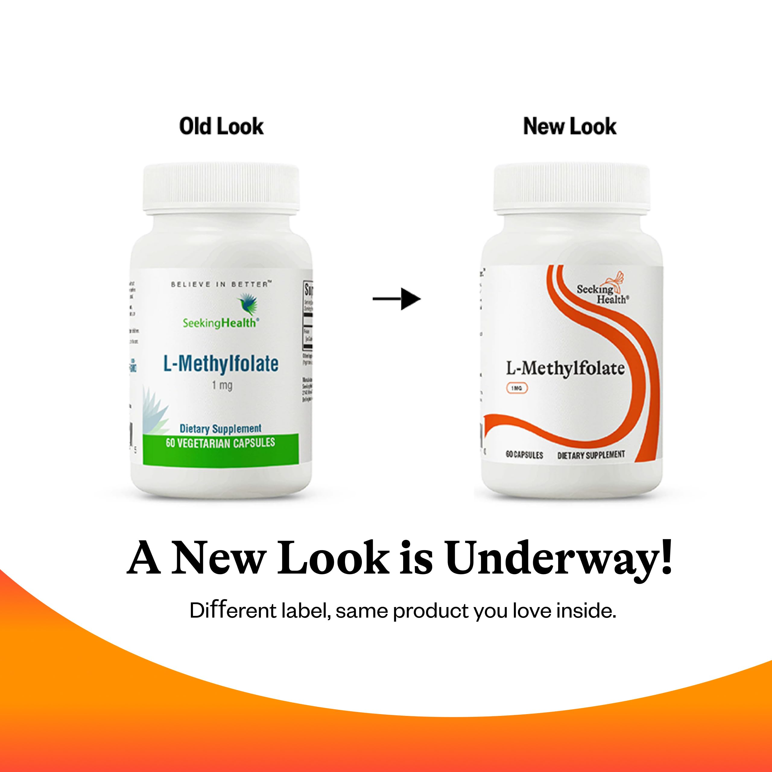 Seeking Health L-Methylfolate ingredients panel, GMO-free and allergen-free features.