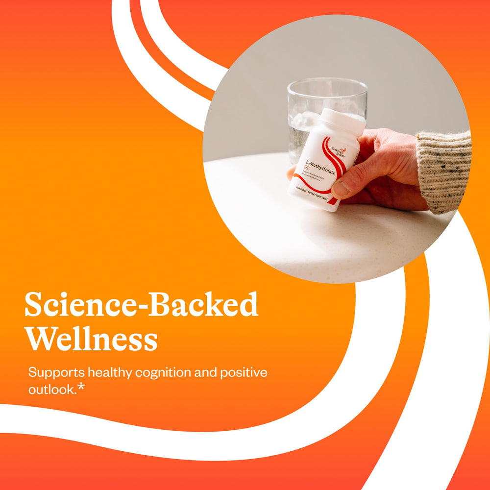 Seeking Health L-Methylfolate packaging box, allergen-free formula and quality emphasis.