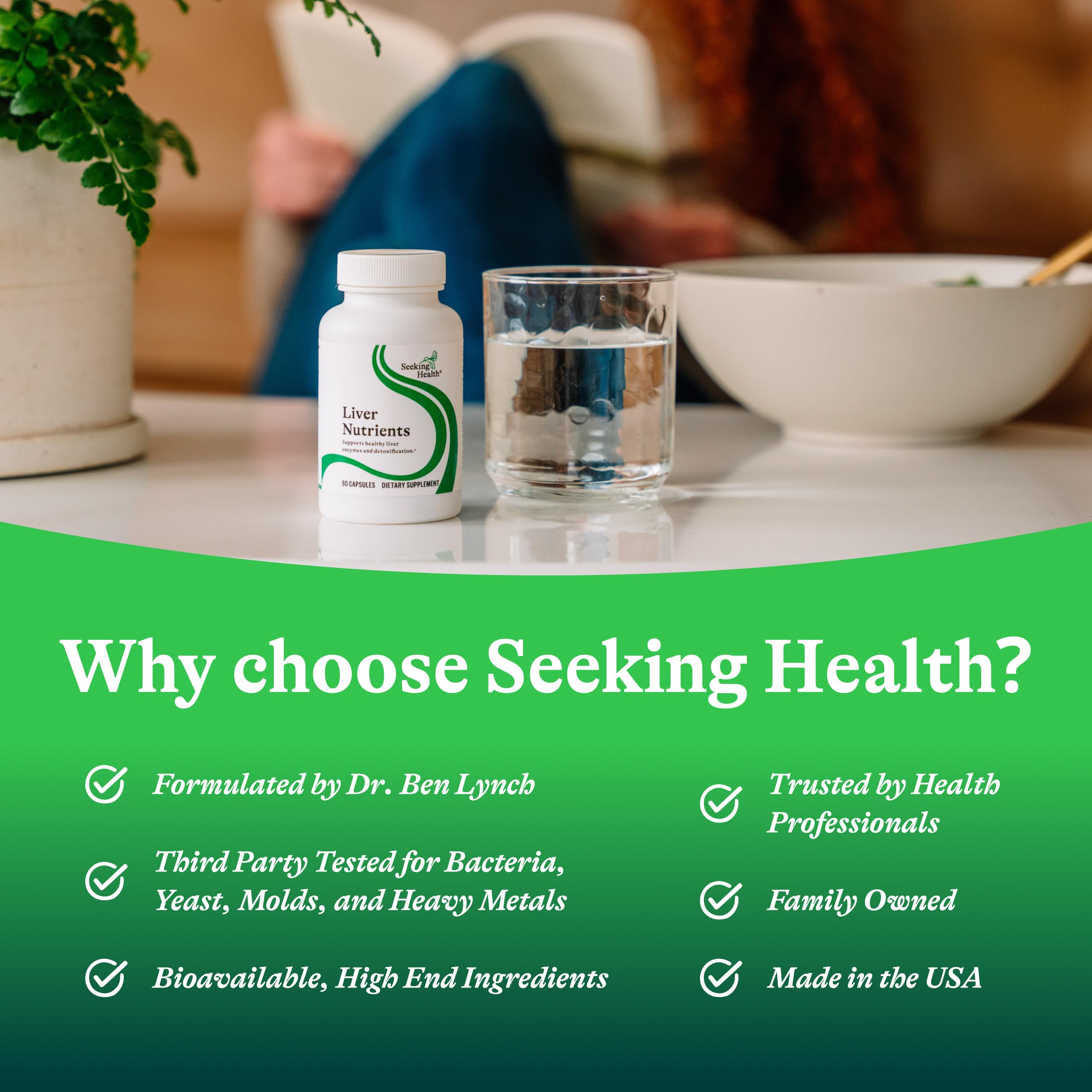 Seeking Health Liver Nutrients box emphasizes quality and safety.