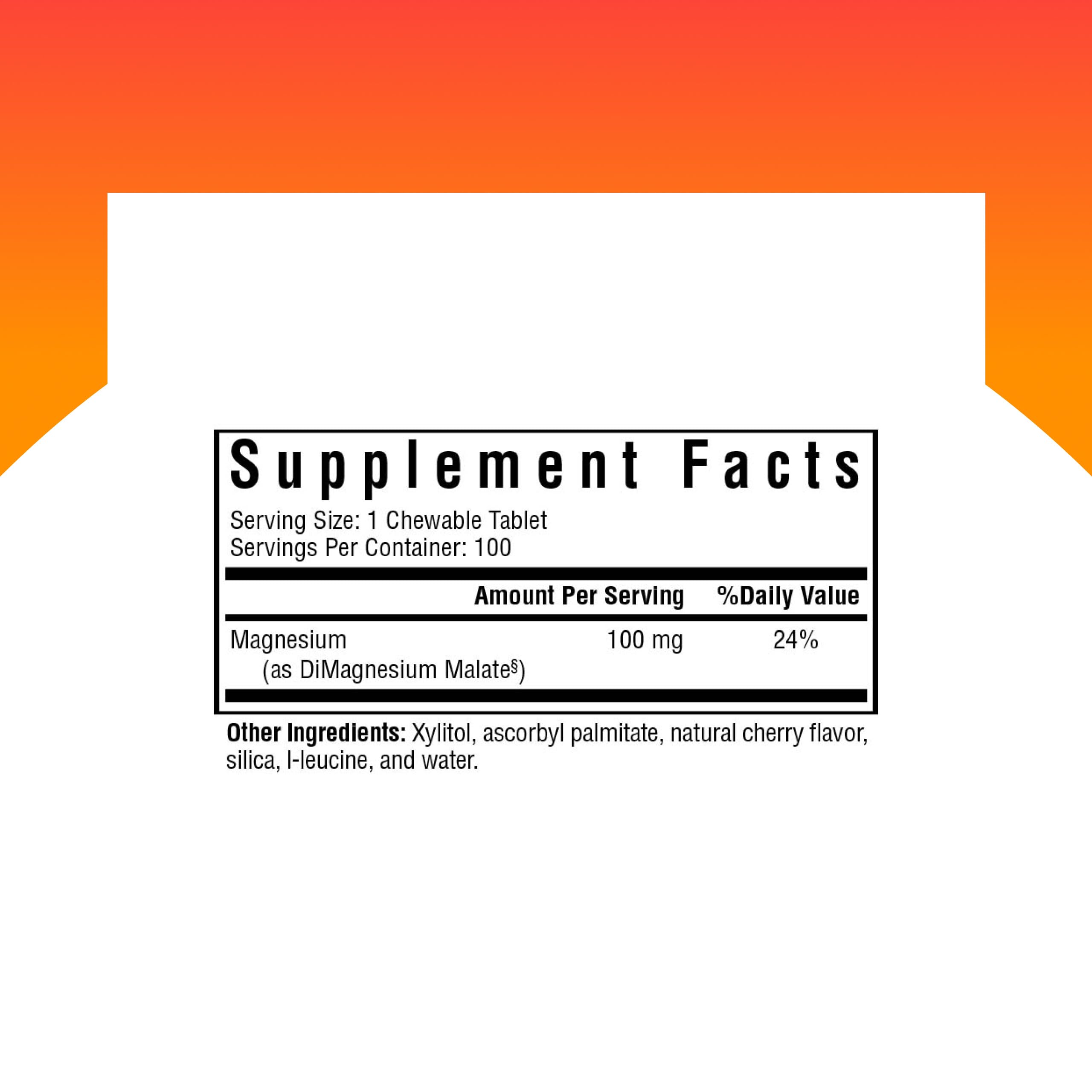 Closeup of Seeking Health Magnesium Malate chewable tablets highlighting chewable form