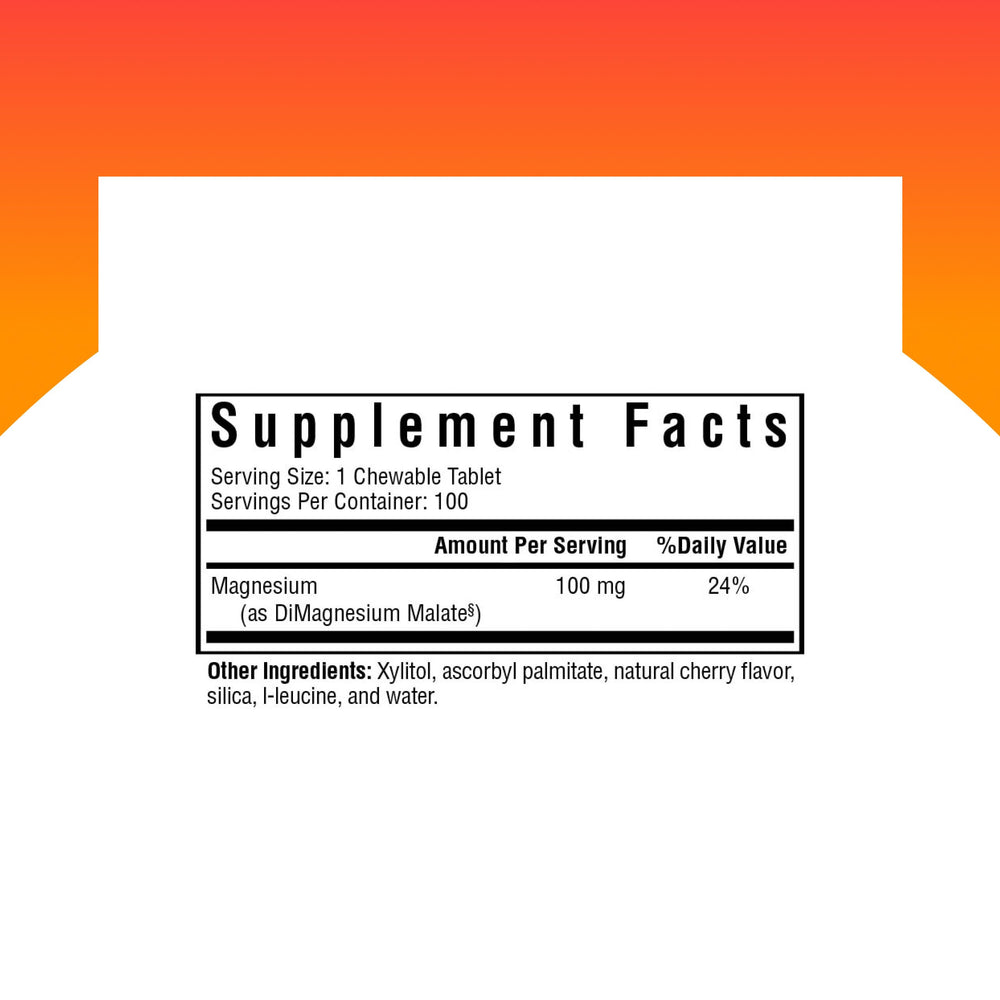 Closeup of Seeking Health Magnesium Malate chewable tablets highlighting chewable form