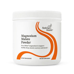 Seeking Health magnesium malate powder bottle for bone and muscle support.