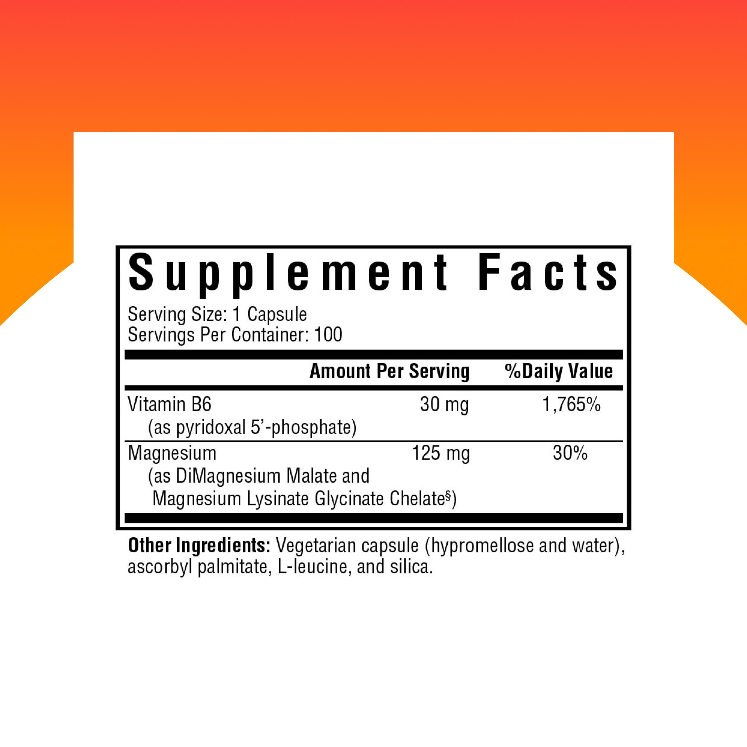 Seeking Health Magnesium Plus label close-up highlighting vitamin B6 and absorption.