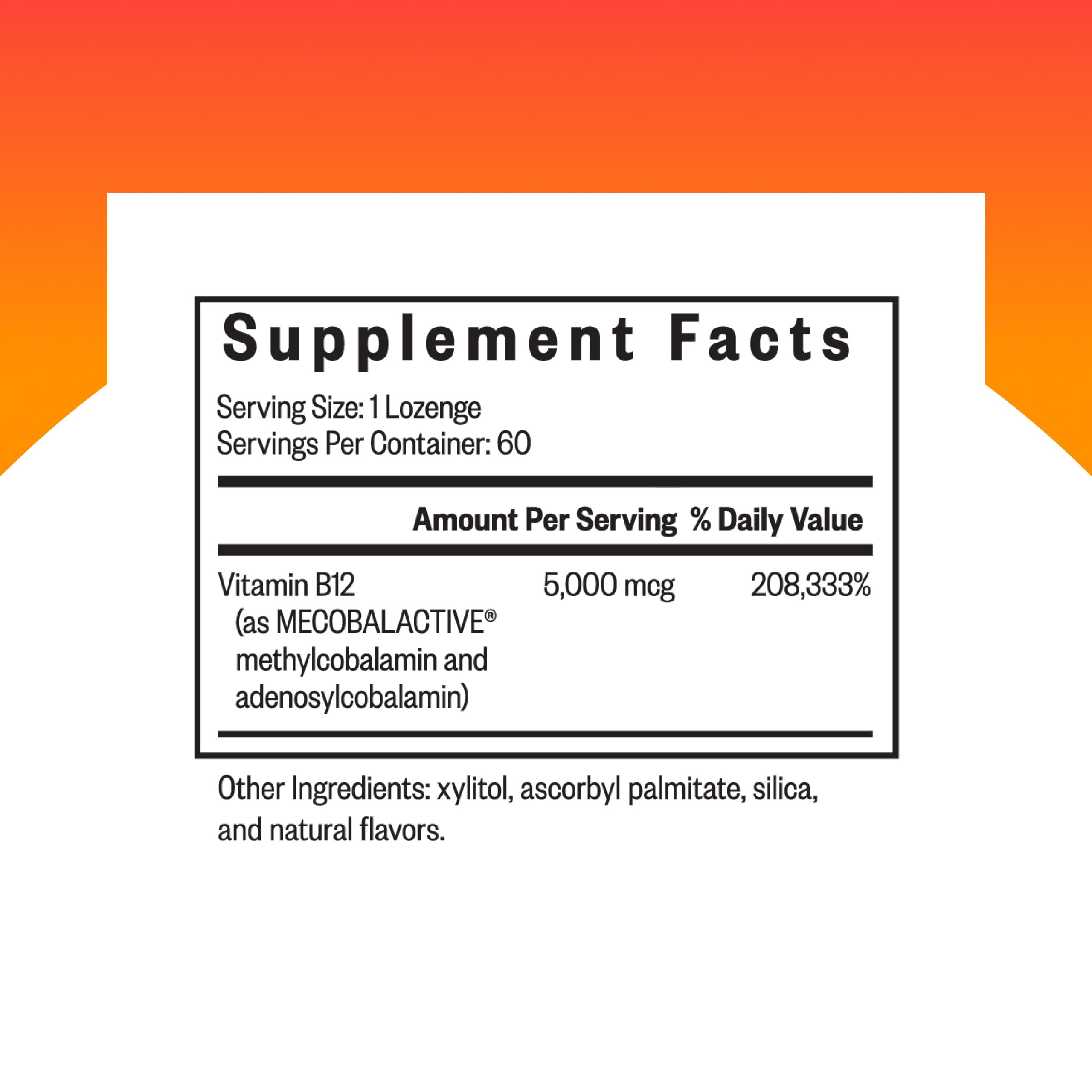Seeking Health Methyl B12 5000 label closeup highlights bioavailable forms for metabolism.