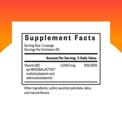Seeking Health Methyl B12 5000 label closeup highlights bioavailable forms for metabolism.