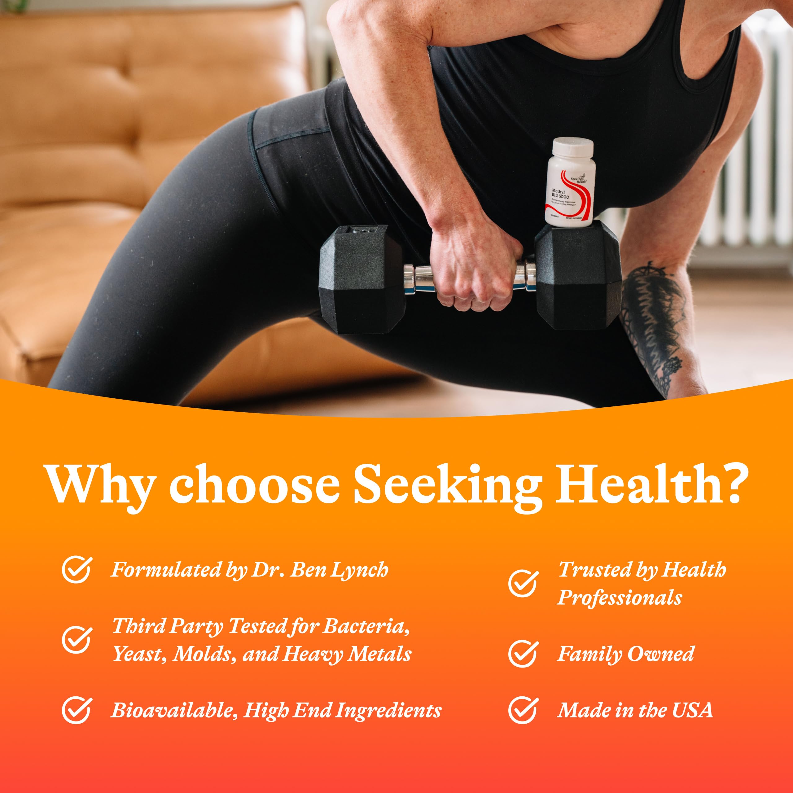 Seeking Health Methyl B12 5000 vegan lozenges highlight allergen-free formulation.