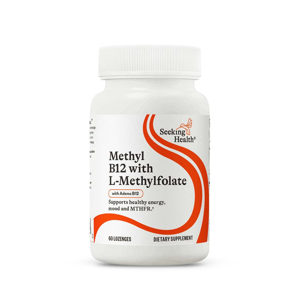 Seeking Health methyl B12 lozenges bottle for daily energy support.